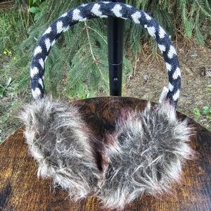 Heart Faux Fur Earmufff Black, Brown & White